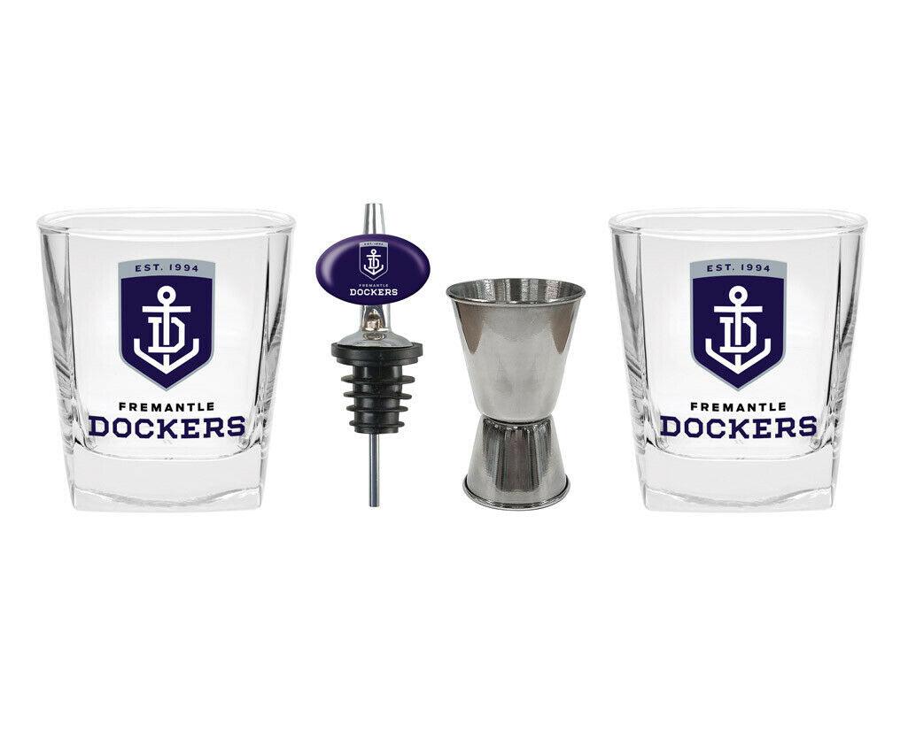 AFL 2 Spirit Glass Jigger and Pourer Set - Fremantle Dockers - Gift Pack