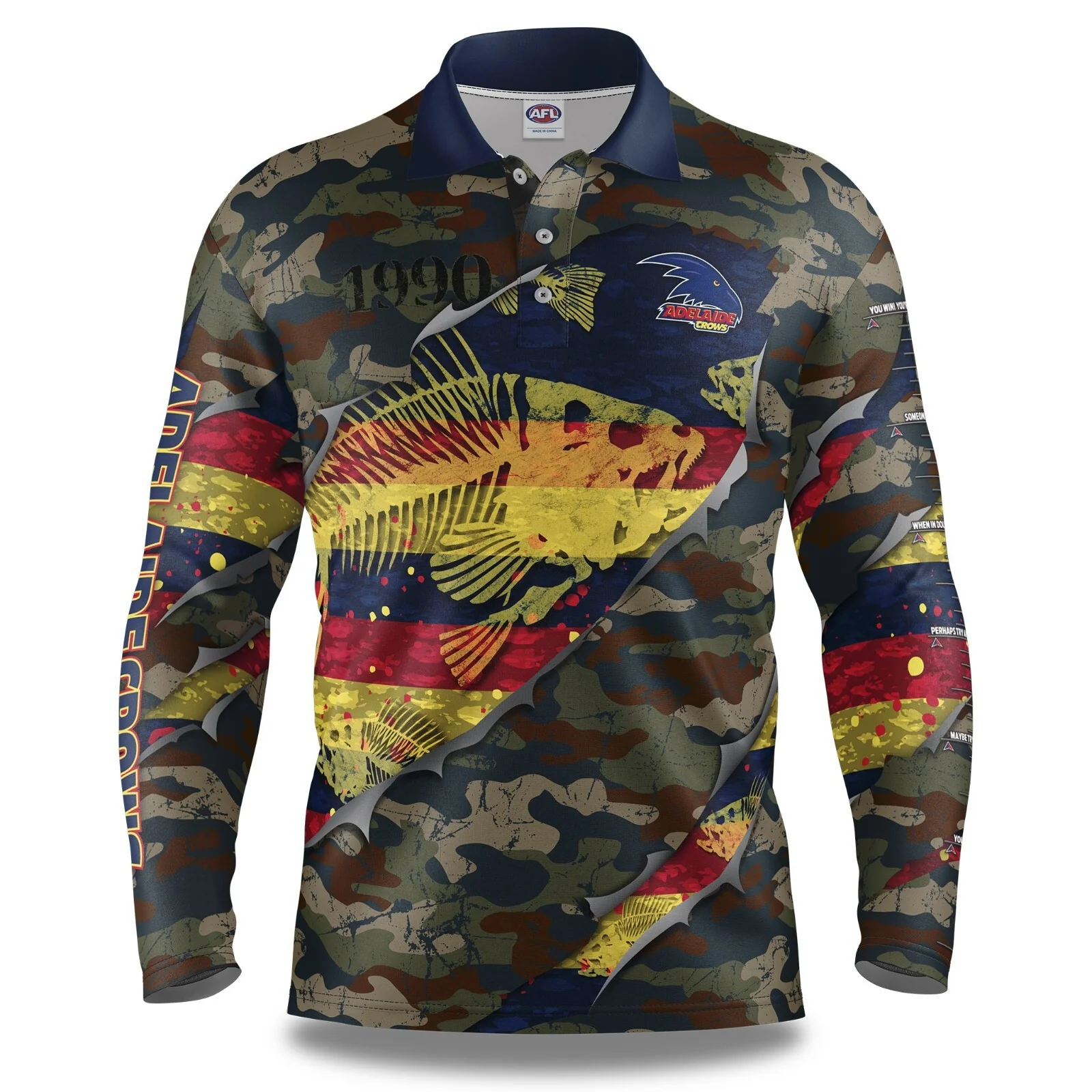 AFL 2021 Long Sleeve Skeletor Fishing Polo - Adelaide Crows - Adult