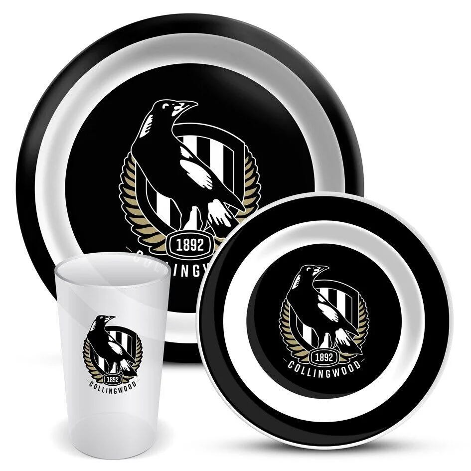 AFL 3 Piece Dinner Set - Collingwood Magpies - Melamine Plate, Bowl, Cup - Image 2