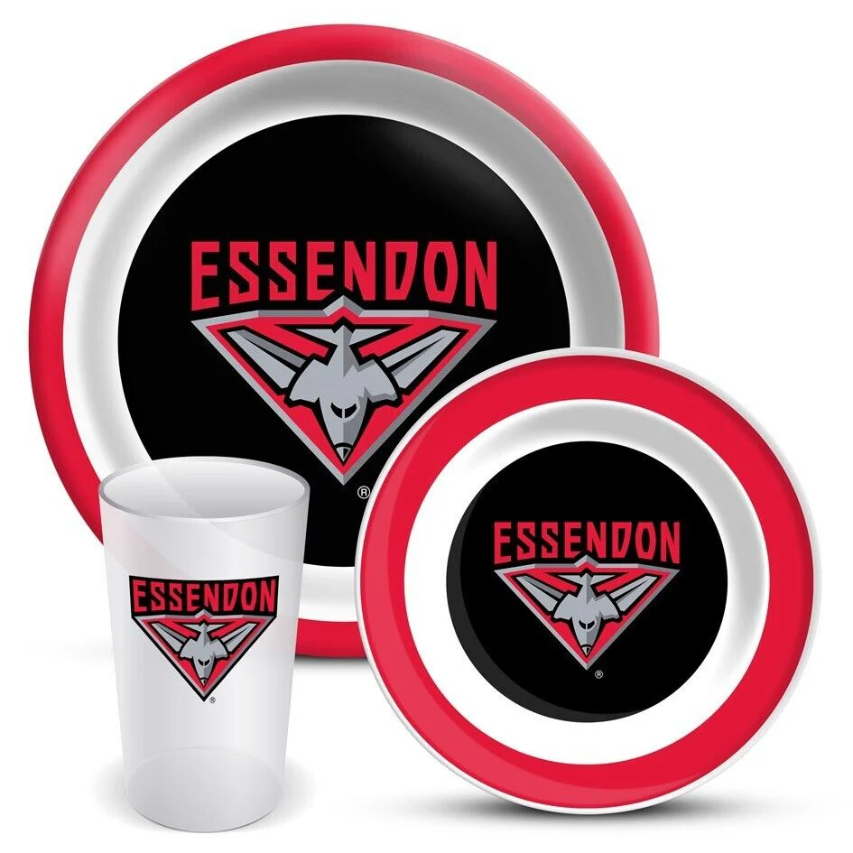 AFL 3 Piece Dinner Set - Essendon Bombers - Melamine Plate, Bowl, Cup - Image 2