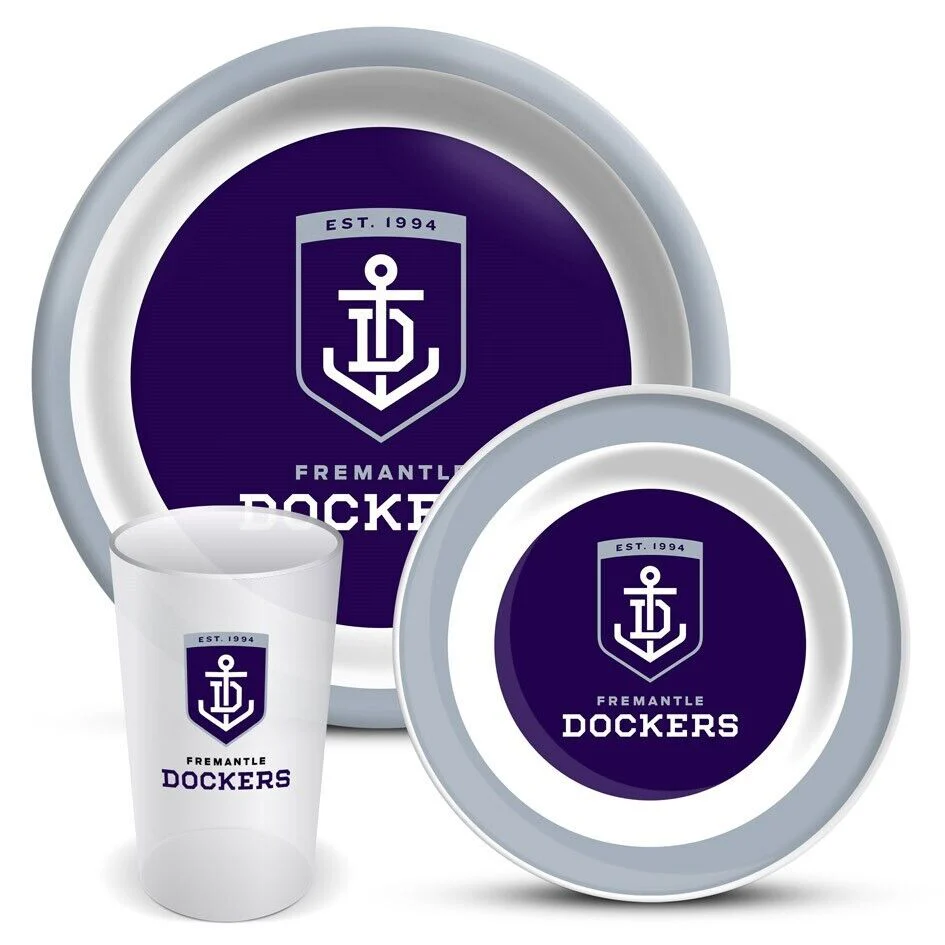 AFL 3 Piece Dinner Set - Fremantle Dockers - Melamine Plate, Bowl, Cup - Image 2