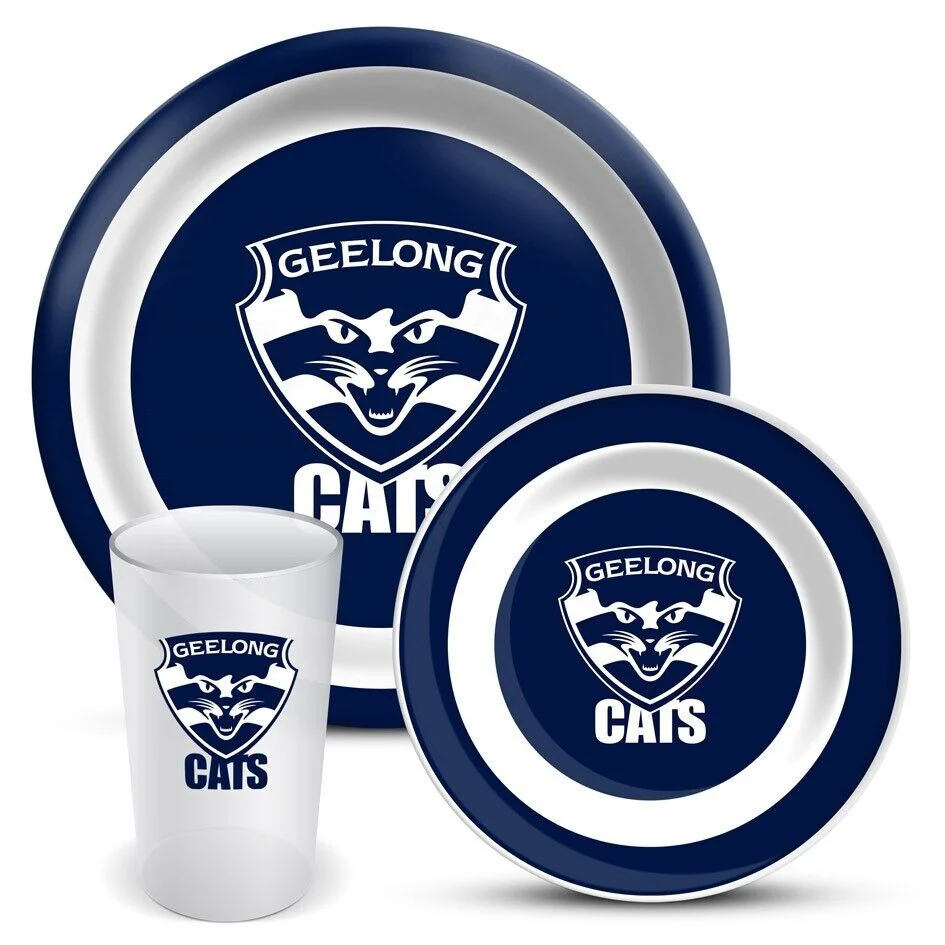 AFL 3 Piece Dinner Set - Geelong Cats - Melamine Plate, Bowl, Cup - Image 2