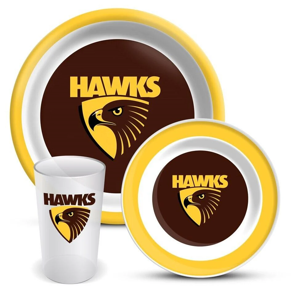 AFL 3 Piece Dinner Set - Hawthorn Hawks - Melamine Plate, Bowl, Cup - Image 2