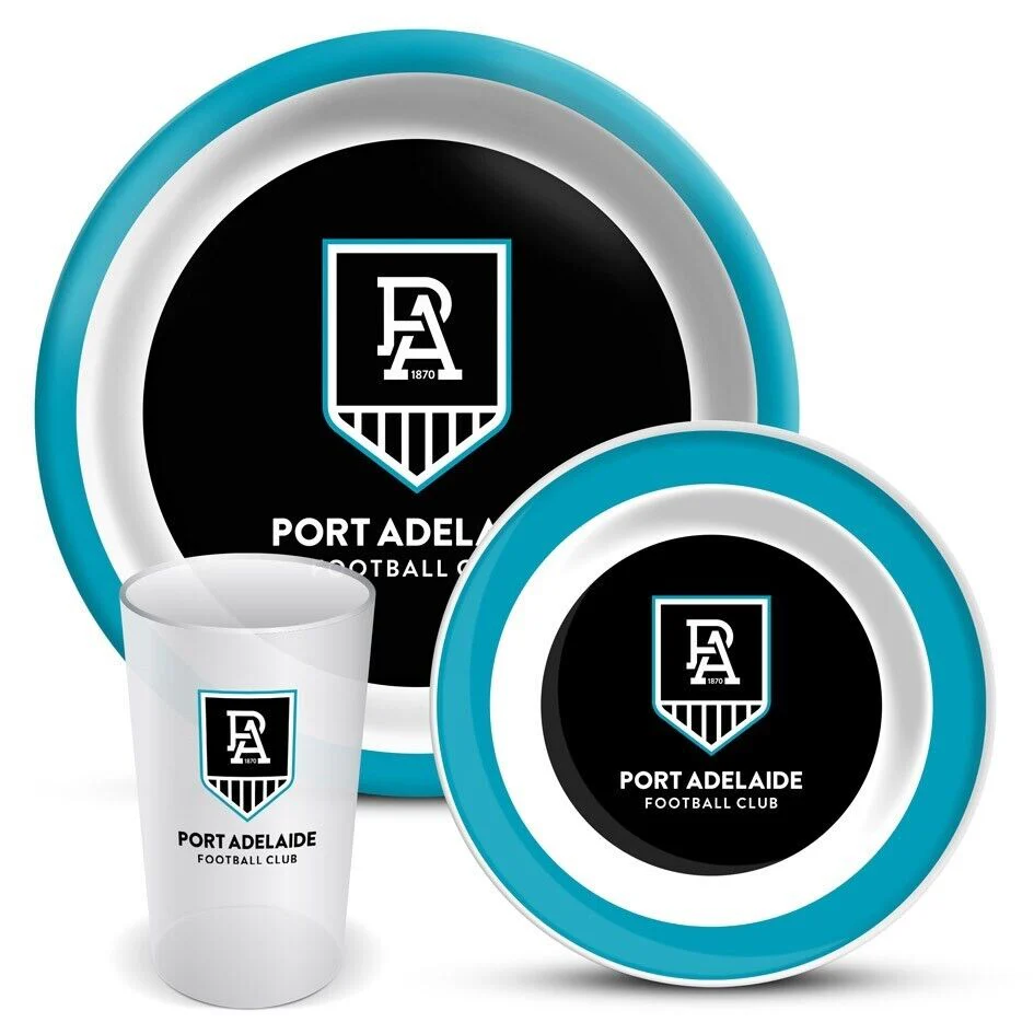 AFL 3 Piece Dinner Set - Port Adelaide Power - Melamine Plate, Bowl, Cup