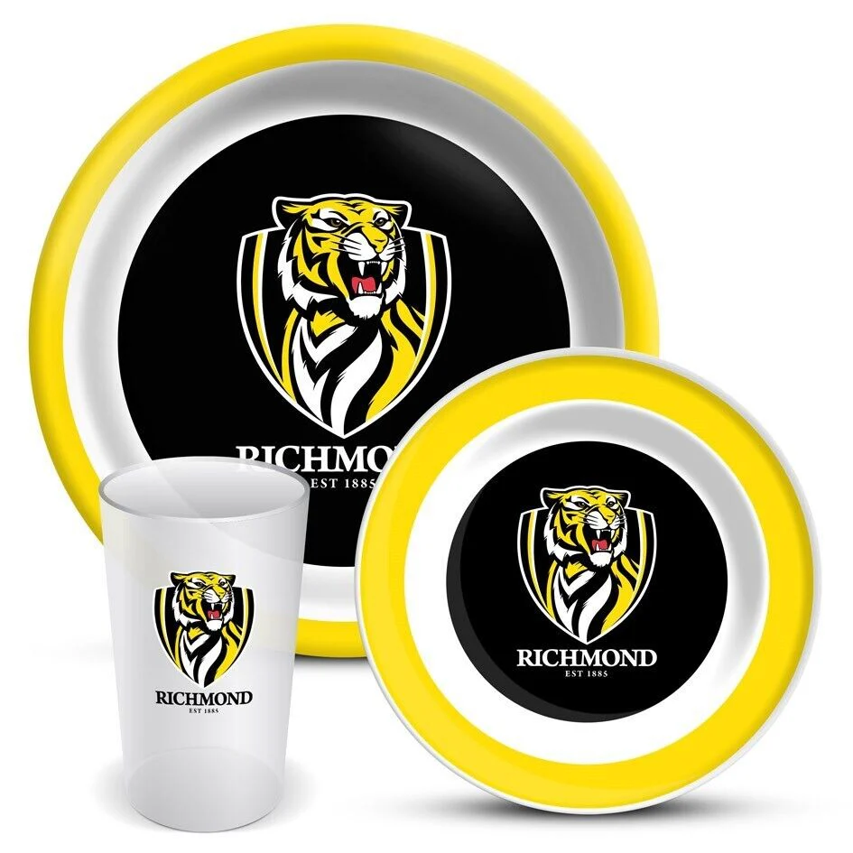 AFL 3 Piece Dinner Set - Richmond Tigers - Melamine Plate, Bowl, Cup - Image 2