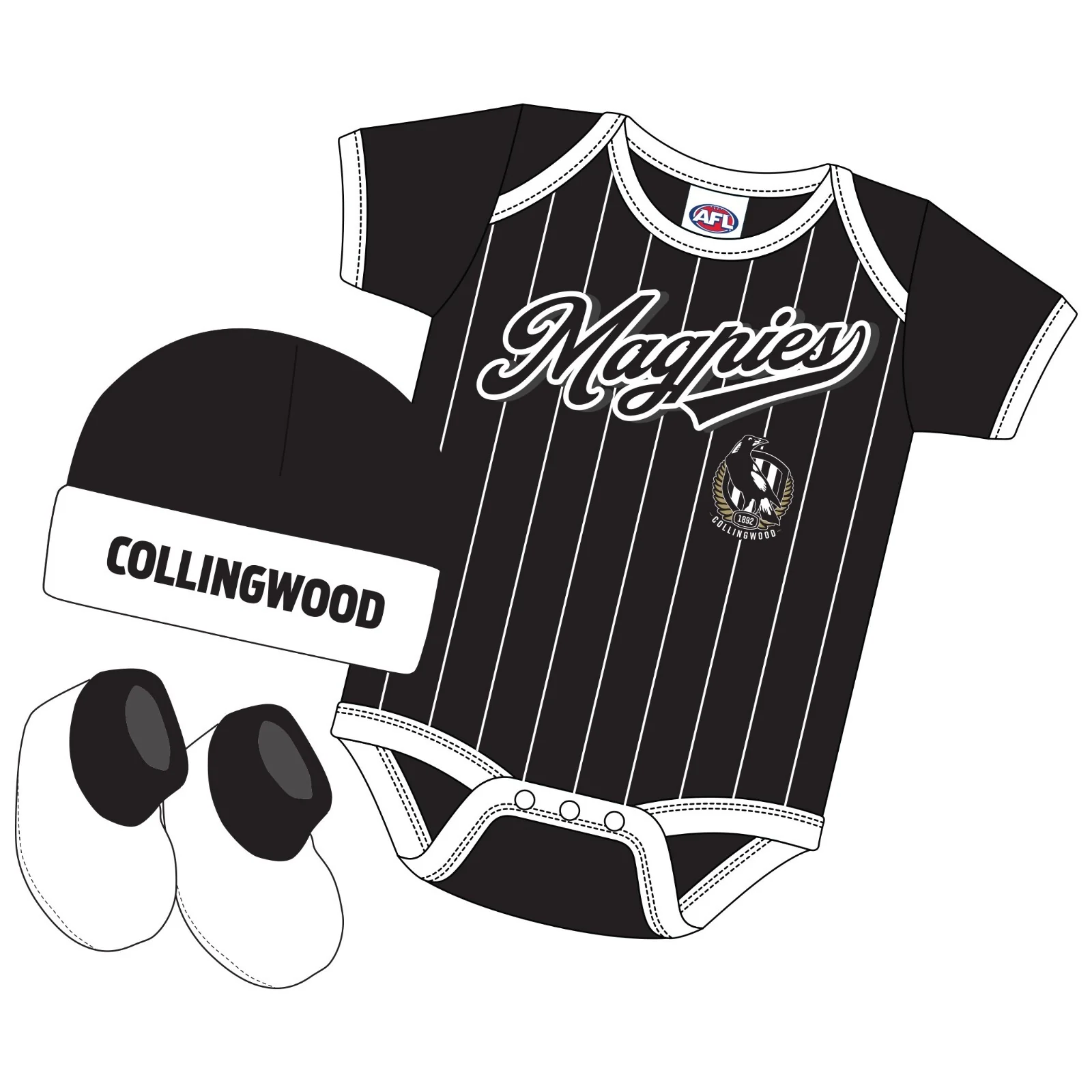 AFL 3 Piece 'Lullaby' Set - Collingwood Magpies - Infant - Baby