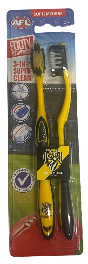AFL Adult Toothbrush Twin Pack - Richmond Tigers - Set of Two - Soft/Medium - Image 2