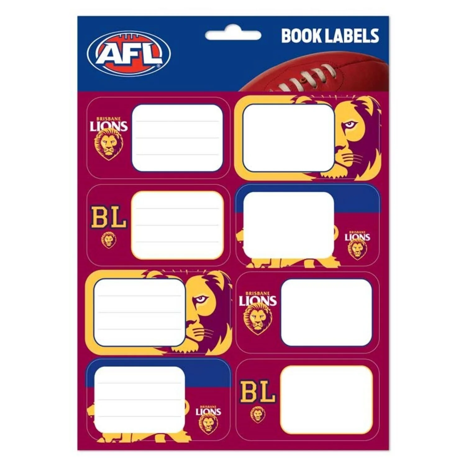 AFL Book Labels  Brisbane Lions  Set of 16  School Label  Notebook