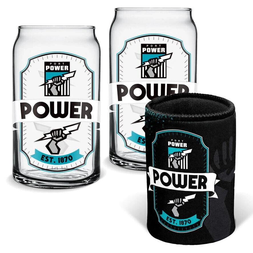 AFL Can Glass Set - Port Adelaide Power - Set of 2 Glass & Cooler