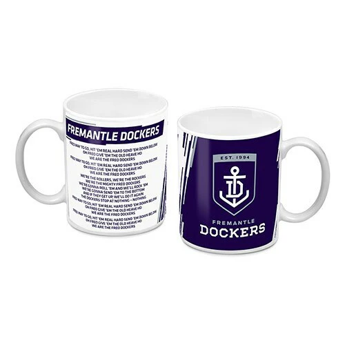 AFL Ceramic Coffee Cup Mug - Fremantle Dockers - Team Song - 330ml - Image 2