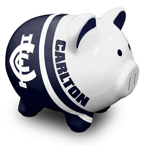AFL Ceramic Piggy Bank - Carlton Blues - Money Box Coin Slot - 14x12x11cm