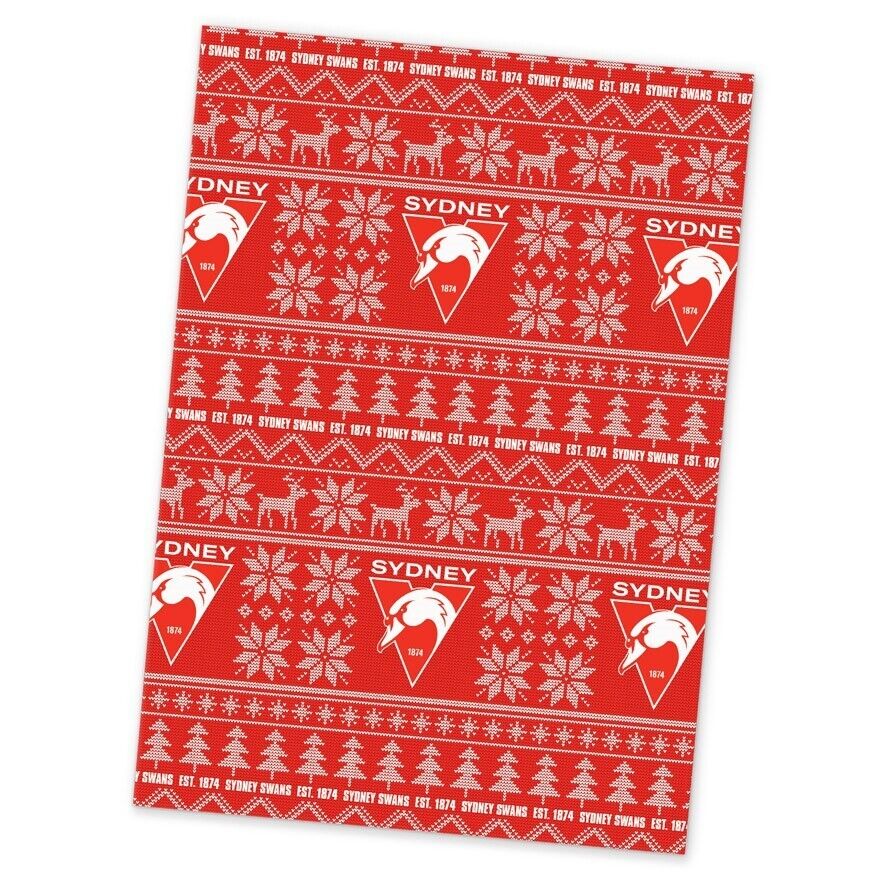 AFL Christmas Wrapping Paper - Sydney Swans  - XMAS - 49cm X 69cm - Image 2