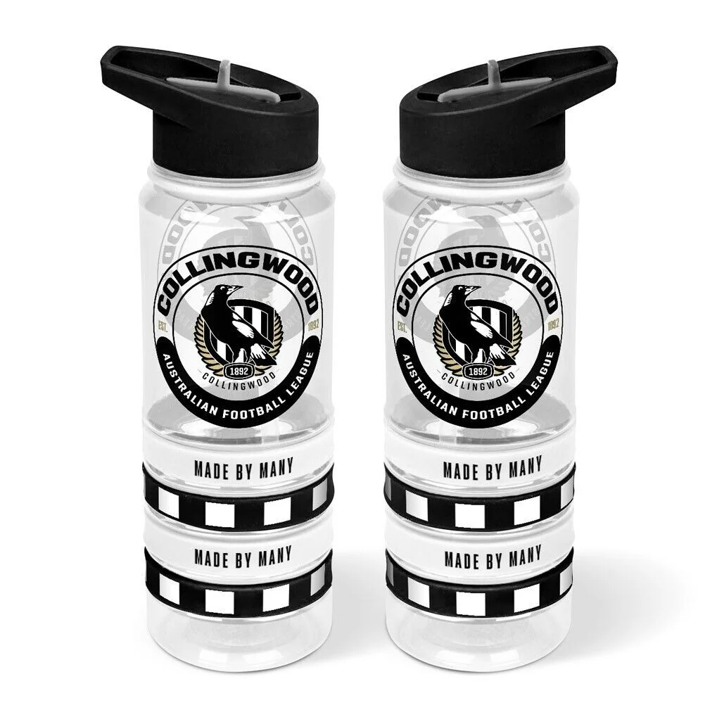 AFL Clear Tritan Drink Bottle 650ml - Collingwood Magpies - 4 Wrist Bands - Image 2