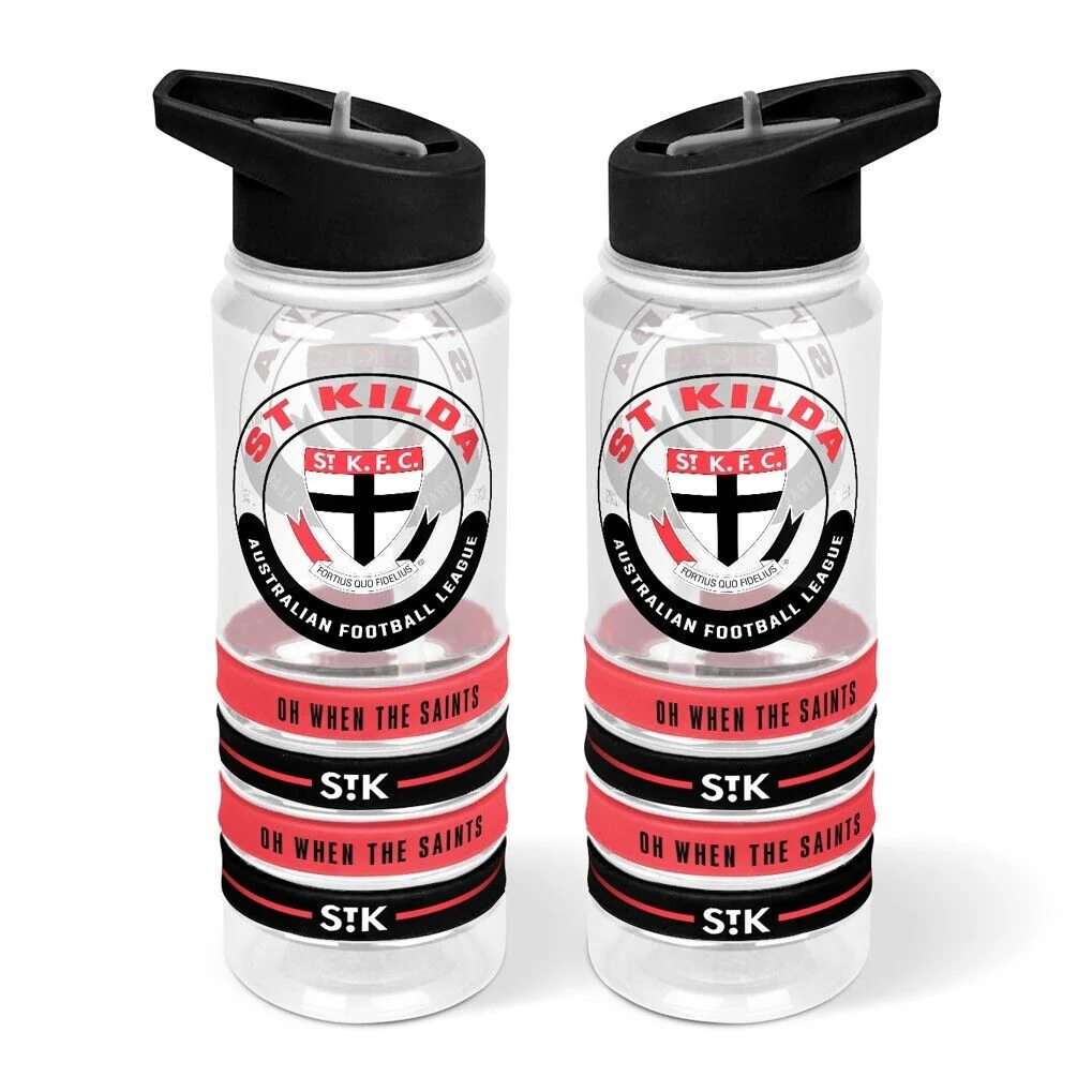 AFL Clear Tritan Drink Bottle 650ml - St Kilda Saints - 4 Wrist Bands - Image 2