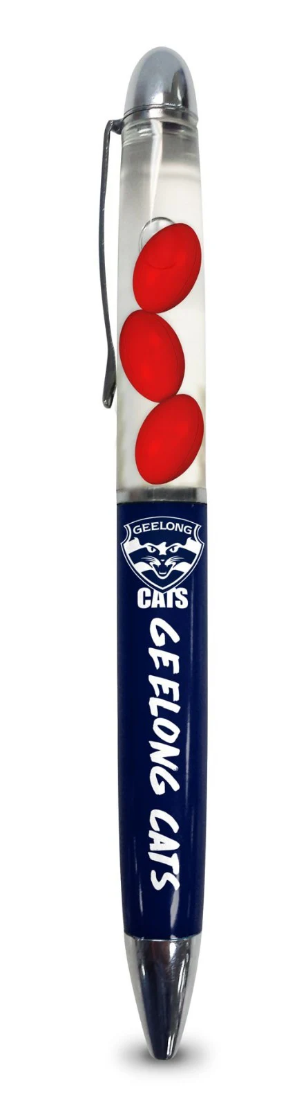 AFL Floating Pen - Geelong Cats - Twist Open - Black Ink - Image 2