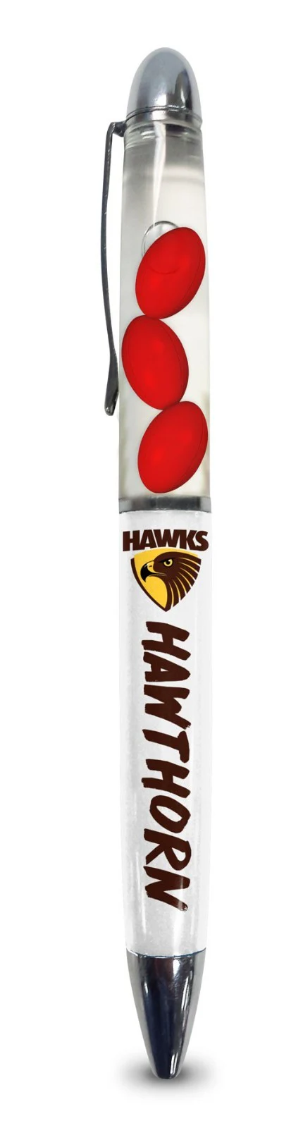 AFL Floating Pen - Hawthorn Hawks - Twist Open - Black Ink - Image 2