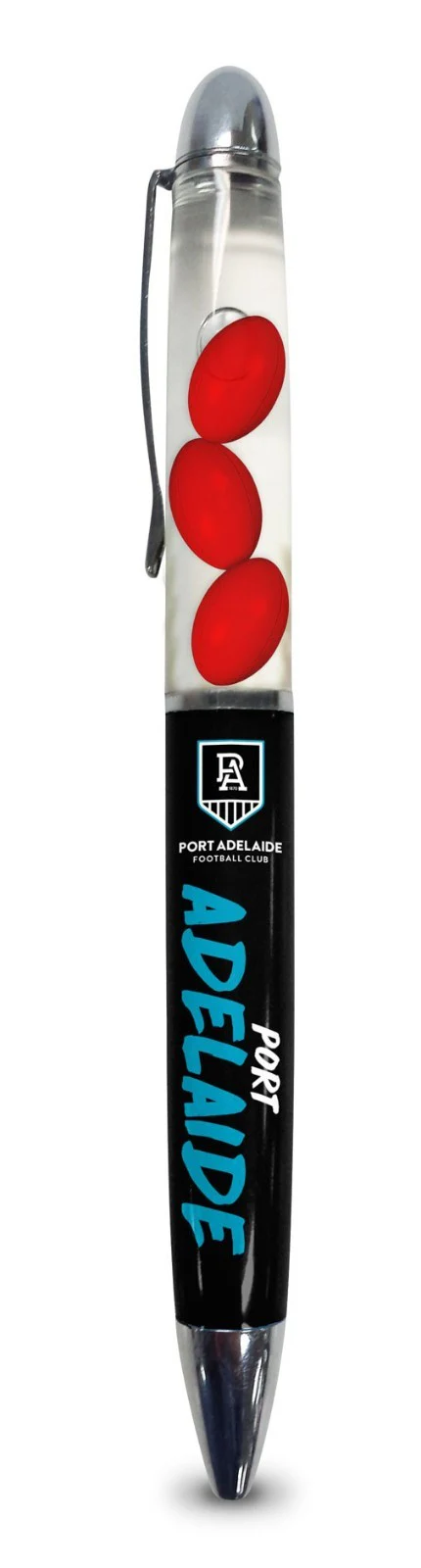 AFL Floating Pen - Port Adelaide Power - Twist Open - Black Ink - Image 2
