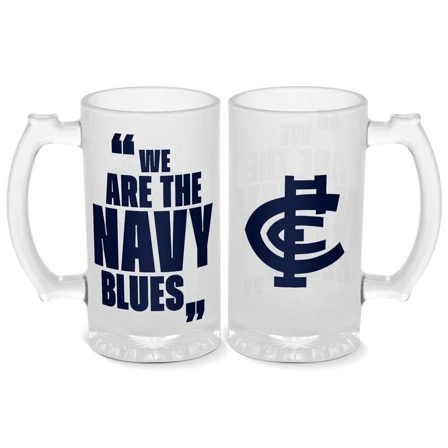 AFL Frosted Stein Glass - Carlton Blues - 500ml - Drink Cup Mug - Image 2