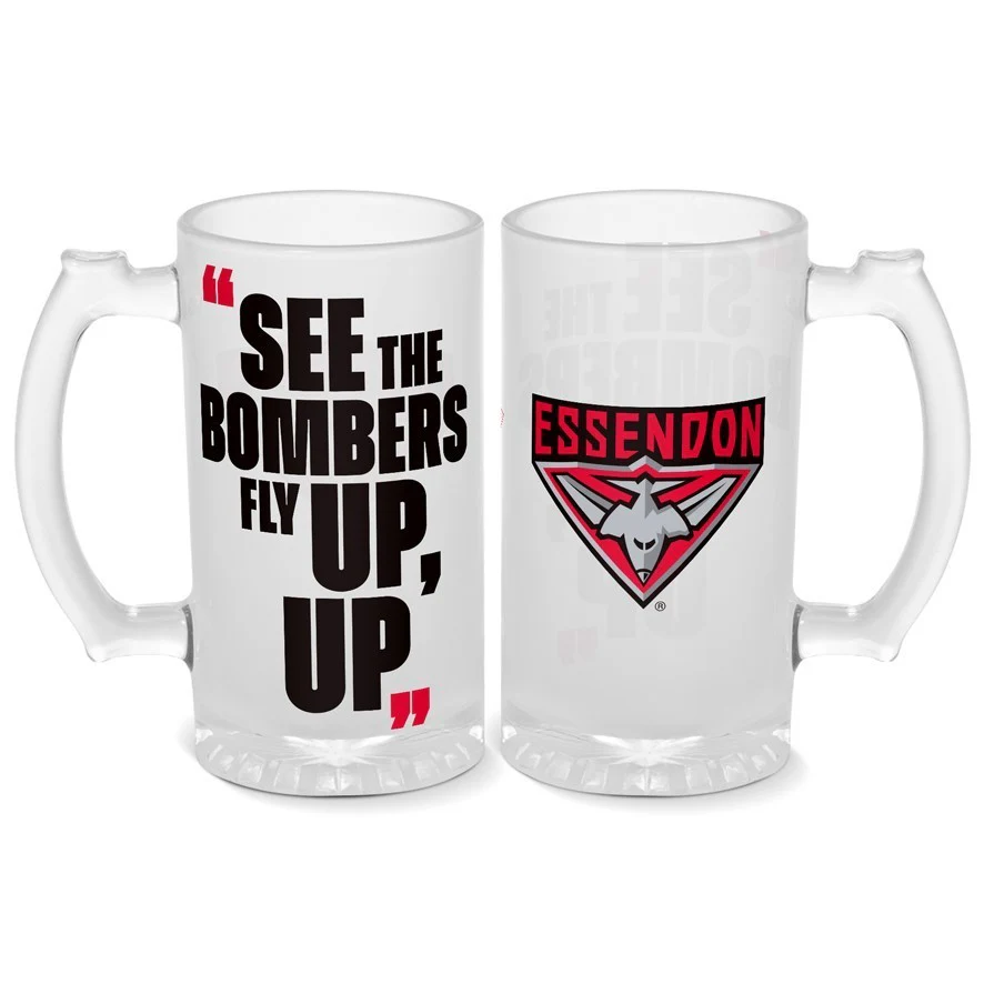 AFL Frosted Stein Glass - Essendon Bombers - 500ml - Drink Cup Mug