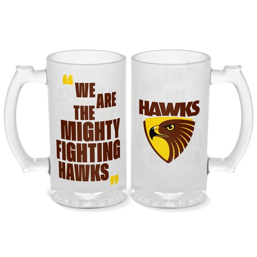 AFL Frosted Stein Glass - Hawthorn Hawks - 500ml - Drink Cup Mug - Image 2