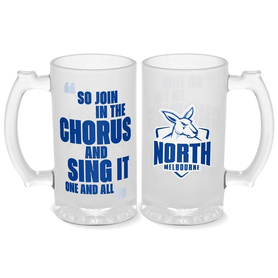 AFL Frosted Stein Glass - North Melbourne Kangaroos - 500ml - Drink Cup Mug - Image 2