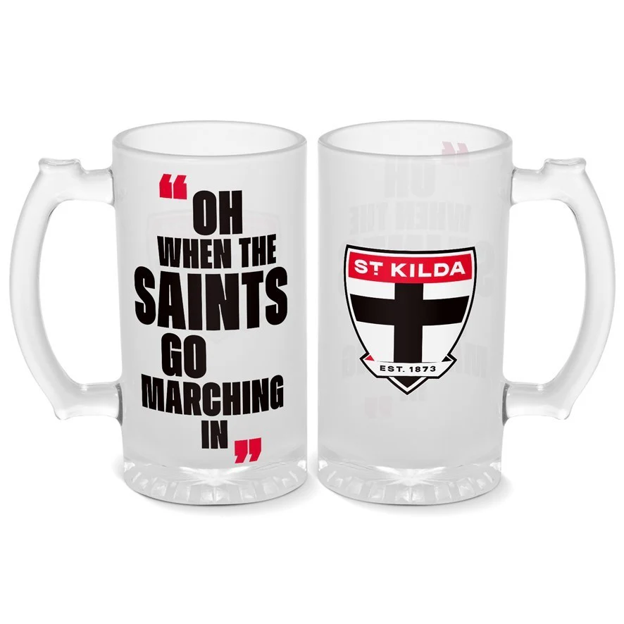 AFL Frosted Stein Glass - St Kilda Saints - 500ml - Drink Cup Mug - Image 2