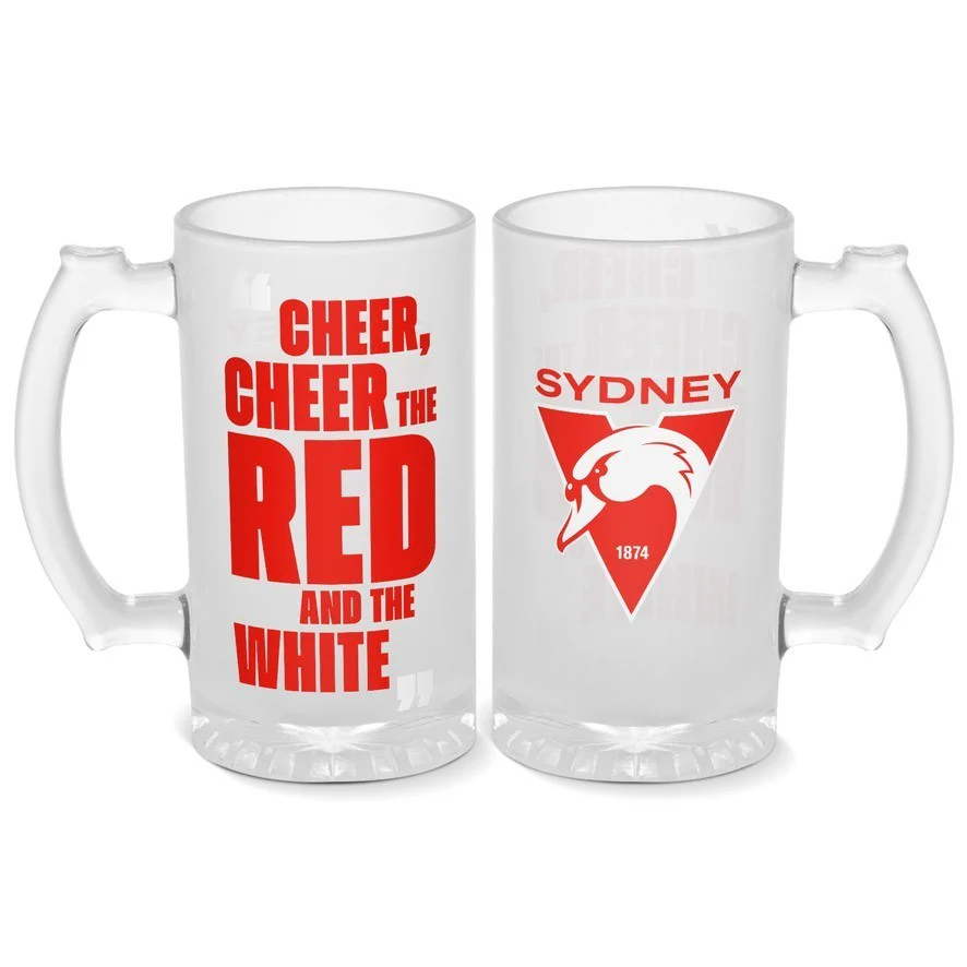 AFL Frosted Stein Glass - Sydney Swans - 500ml - Drink Cup Mug
