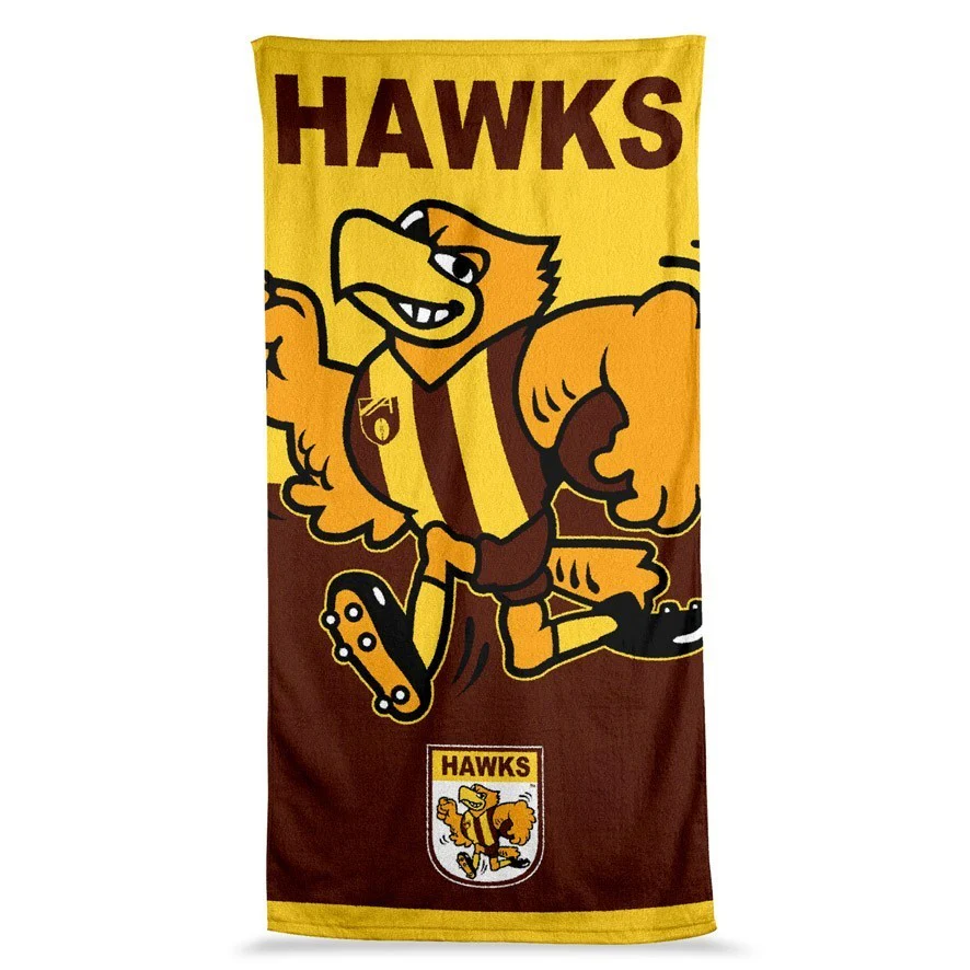 AFL  Jumbo Beach Towel - Hawthorn Hawks - Team Mascot - 90cmx170cm - Image 2