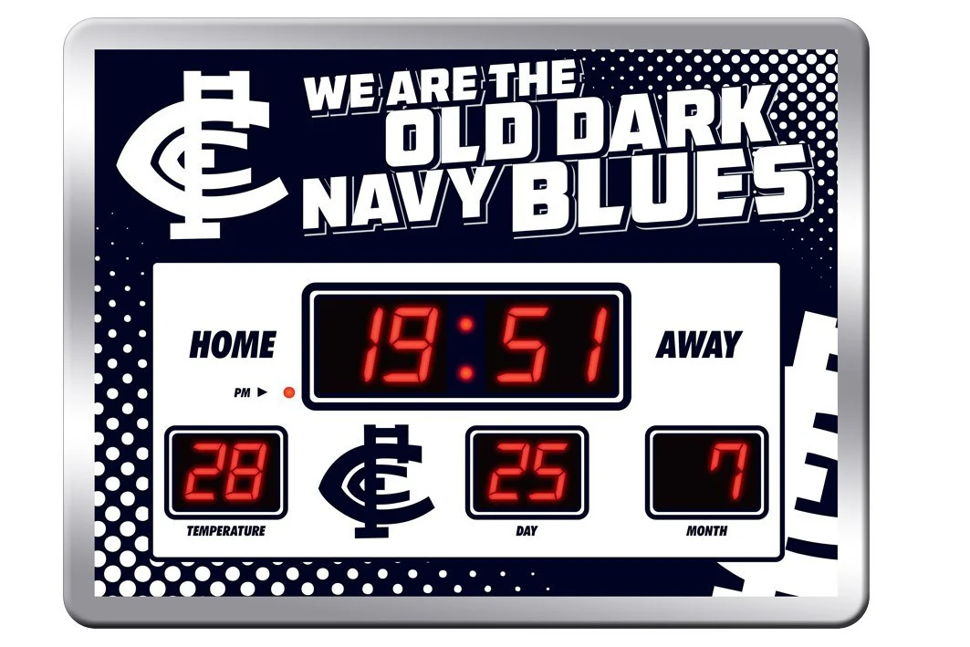 AFL LED Scoreboard Clock - Carlton Blues - 45x33cm - Time Temp Date