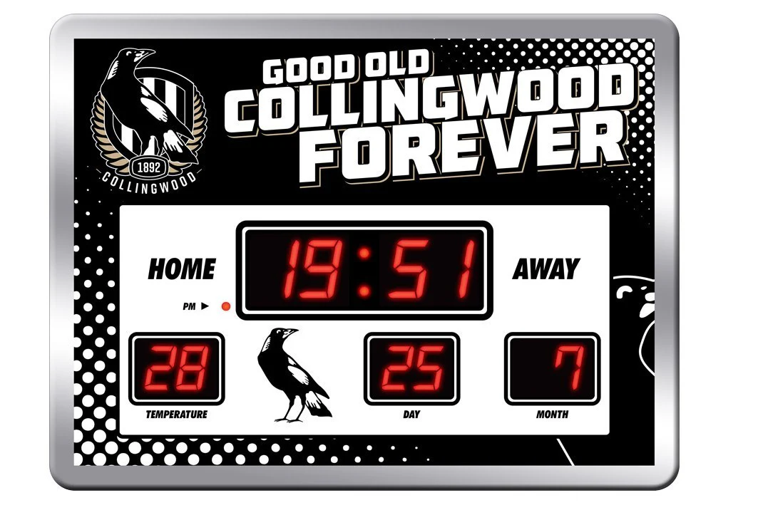 AFL LED Scoreboard Clock - Collingwood Magpies - 45x33cm - Time Temp Date