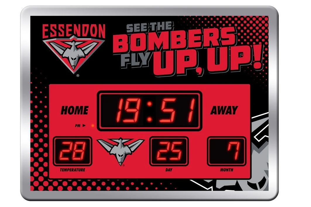AFL LED Scoreboard Clock - Essendon Bombers - 45x33cm - Time Temp Date - Image 2