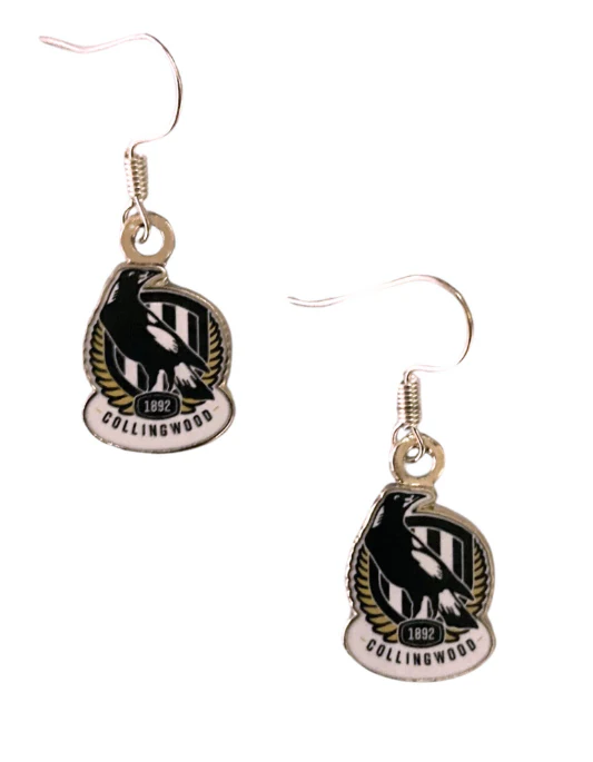 AFL Logo Metal Earrings - Collingwood Magpies - Surgical Steel - Drop Earrings