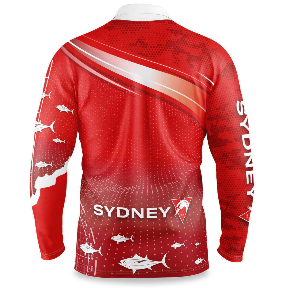 AFL Long Sleeve Fishfinder Fishing Polo Tee Shirt - Sydney Swans - Adult - Image 2