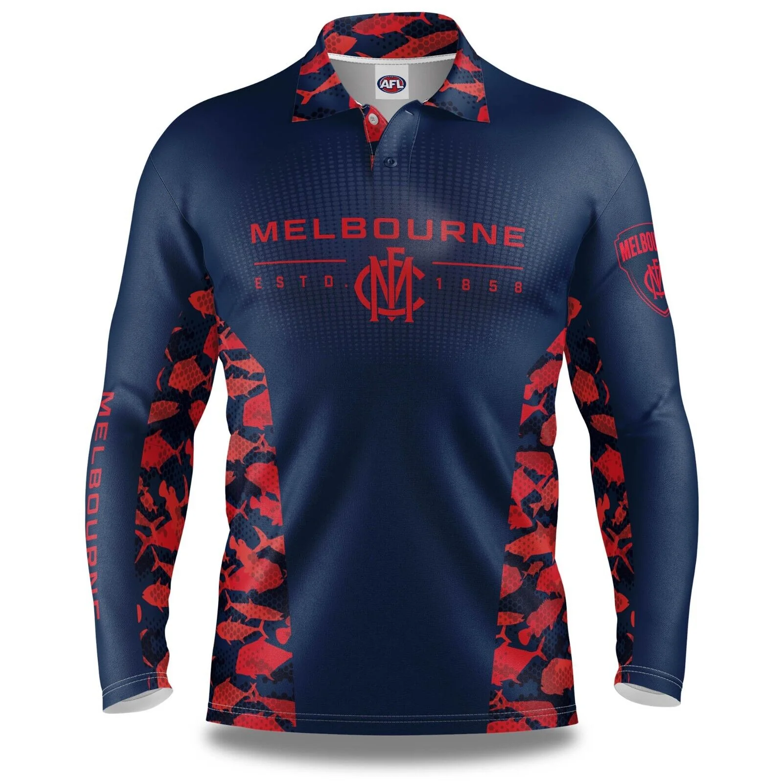 AFL Long Sleeve Reef Runner Fishing Polo Tee Shirt - Melbourne Demons - Adult - Image 2