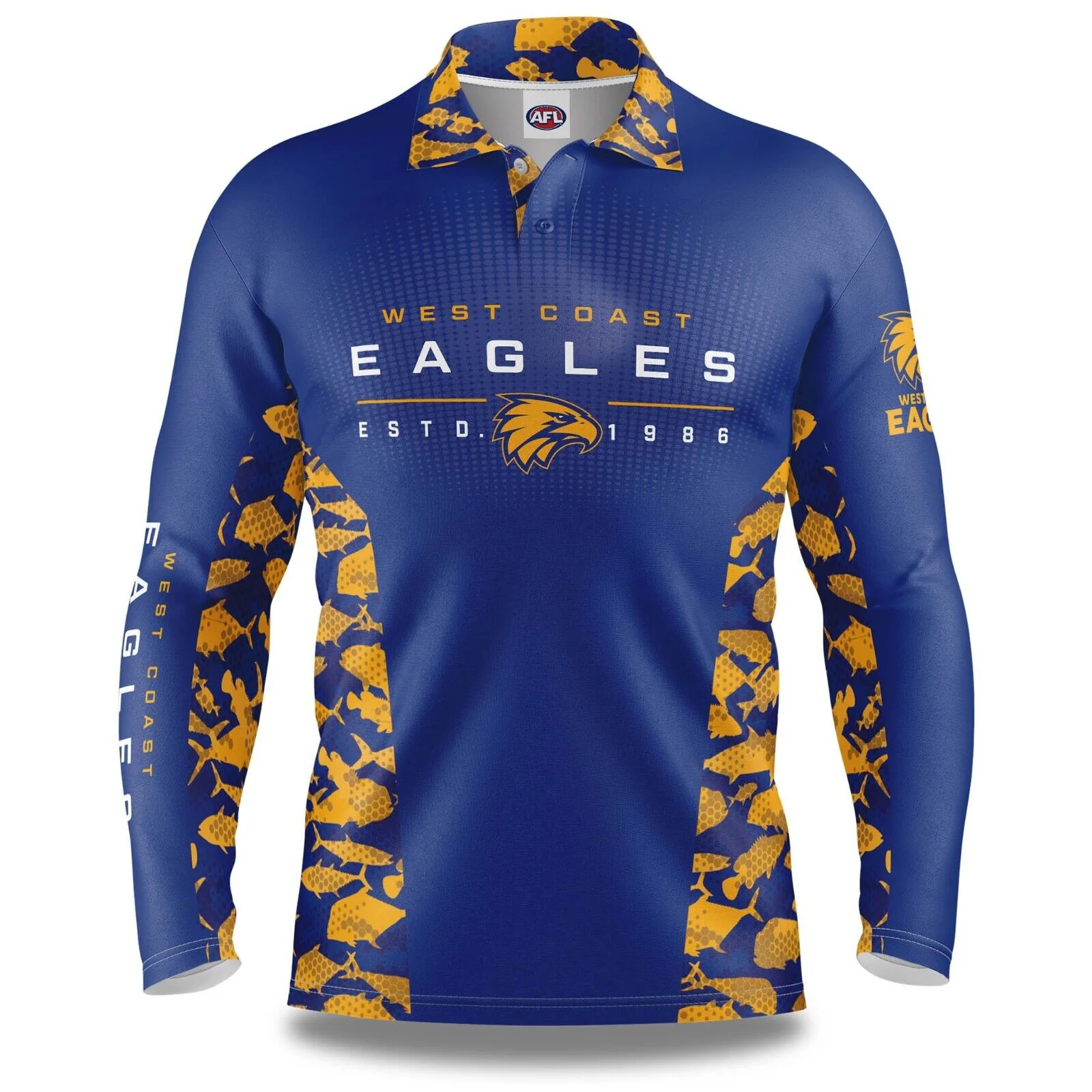 AFL Long Sleeve Reef Runner Fishing Polo Tee Shirt - West Coast Eagles - Adult - Image 2