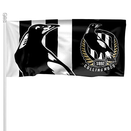 AFL Pole Flag - Collingwood Magpies - 90cm x 180cm - Steel Eyelet For Hanging - Image 2