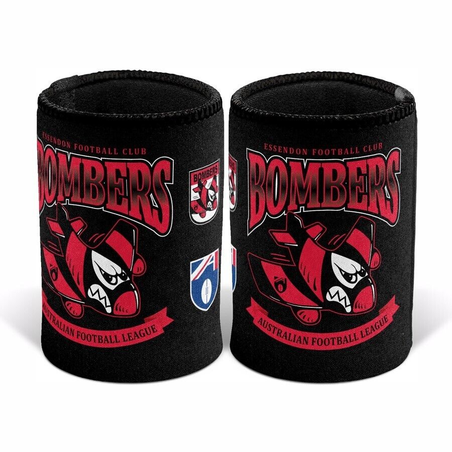 AFL Retro Stubby Can Cooler - Essendon Bombers - Drink - Rubber Base