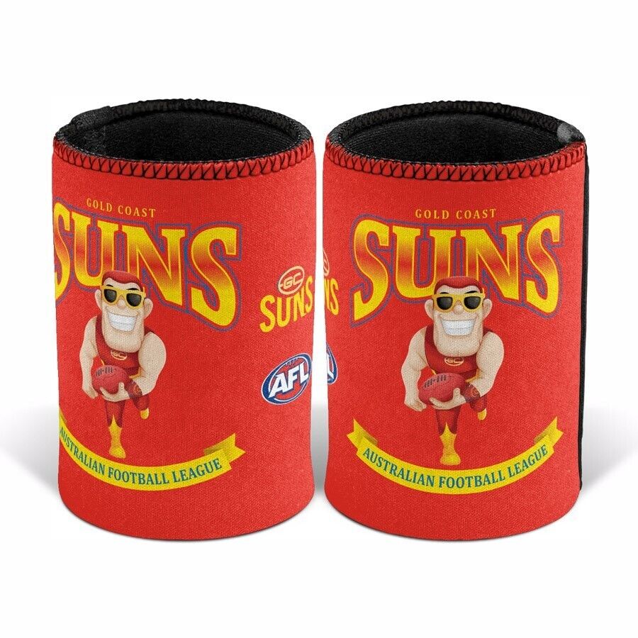 AFL Retro Stubby Can Cooler - Gold Coast Suns - Drink - Rubber Base - Image 2