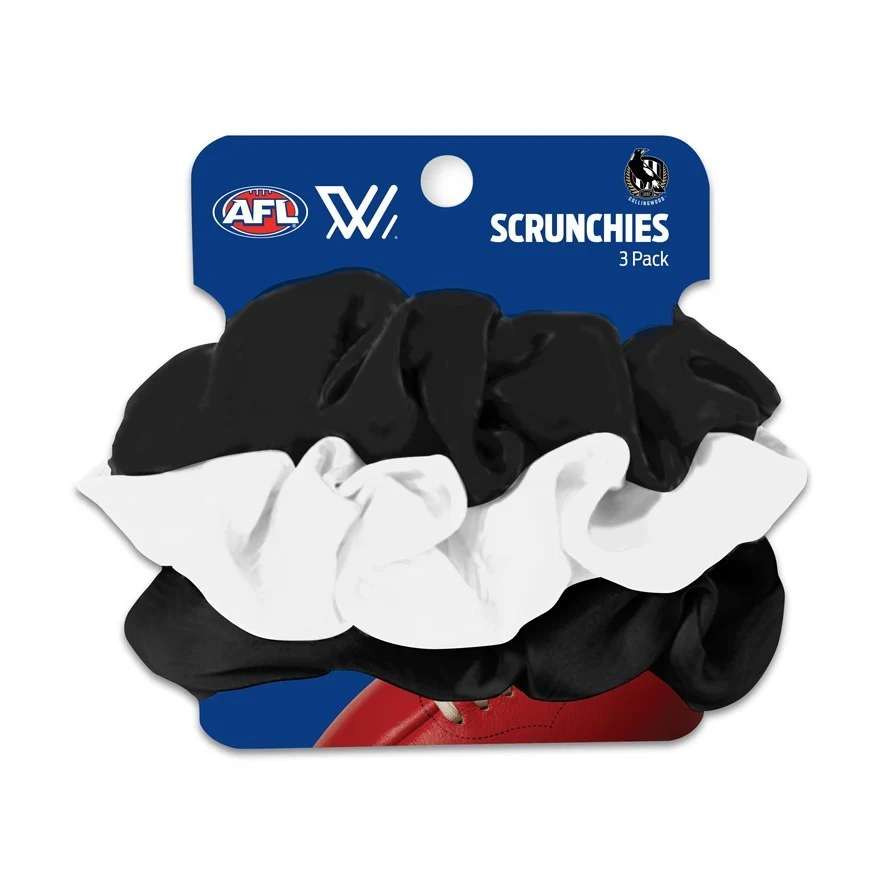 AFL Scrunchies 3 Pack - Collingwood Magpies - Team Colours - Hair Ties