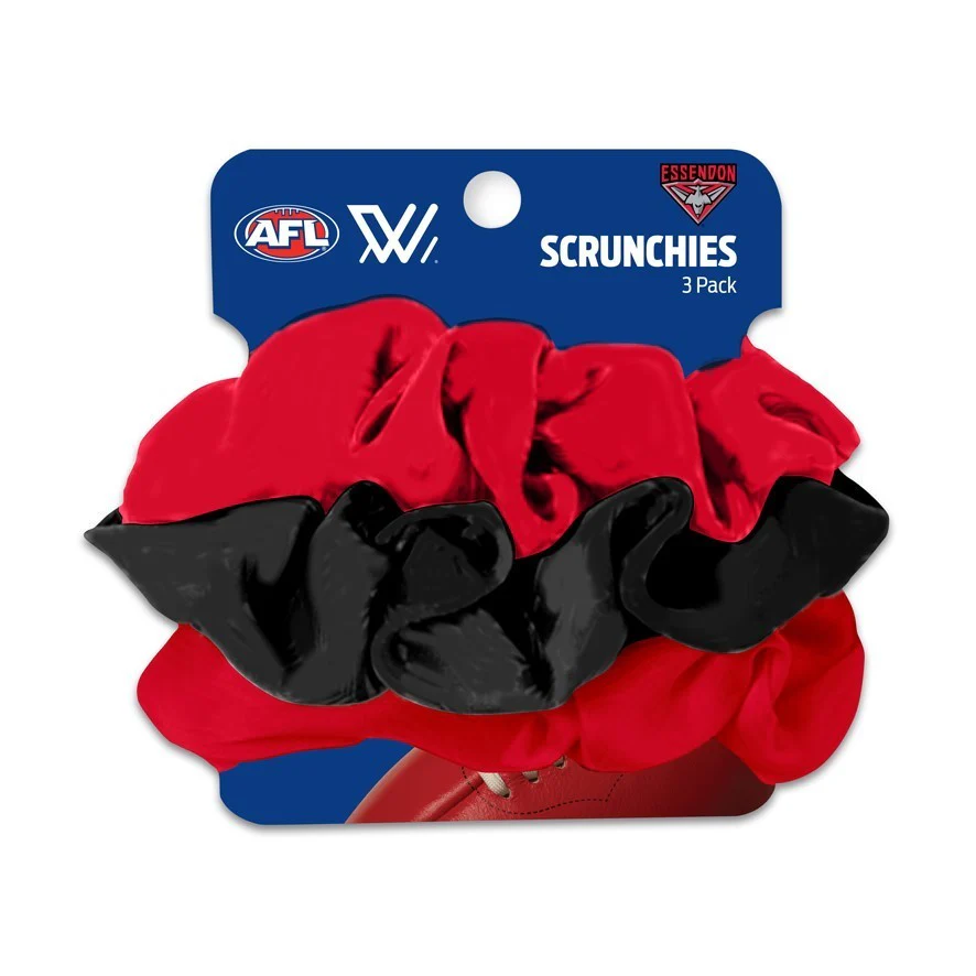AFL Scrunchies 3 Pack - Essendon Bombers - Team Colours - Hair Ties
