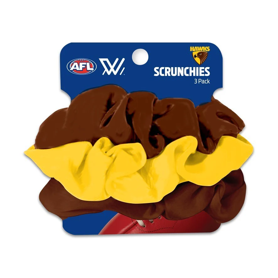 AFL Scrunchies 3 Pack - Hawthorn Hawks - Team Colours - Hair Ties