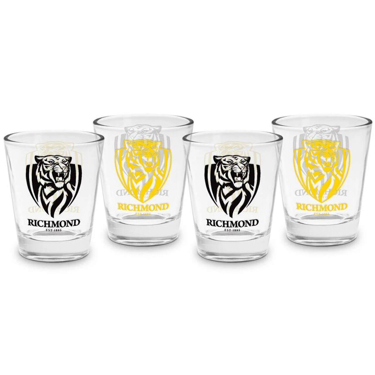AFL Shot Glass Set of 4 - Richmond Tigers - 50ml - Image 2