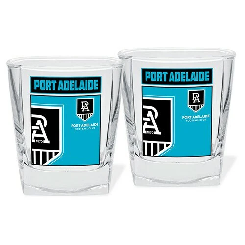 AFL Spirit Drink Glass Set Of Two - Port Adelaide Power -250ml Cup