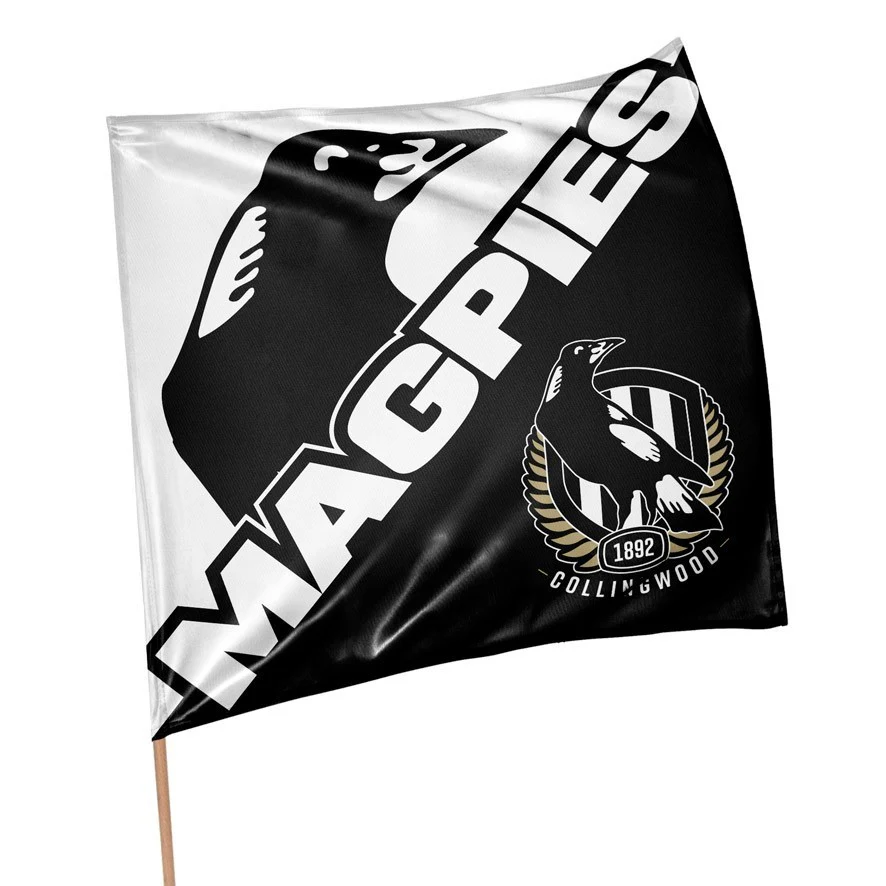 AFL Square Flag - Collingwood Magpies - Supporter Flag With Pole - 70 x 70cm