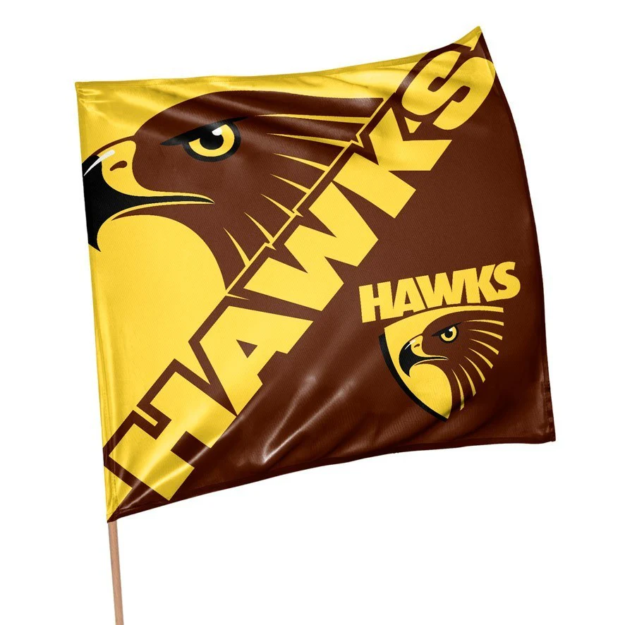 AFL Square Flag - Hawthorn Hawks - Supporter Flag With Pole - 70 x 70cm - Image 2
