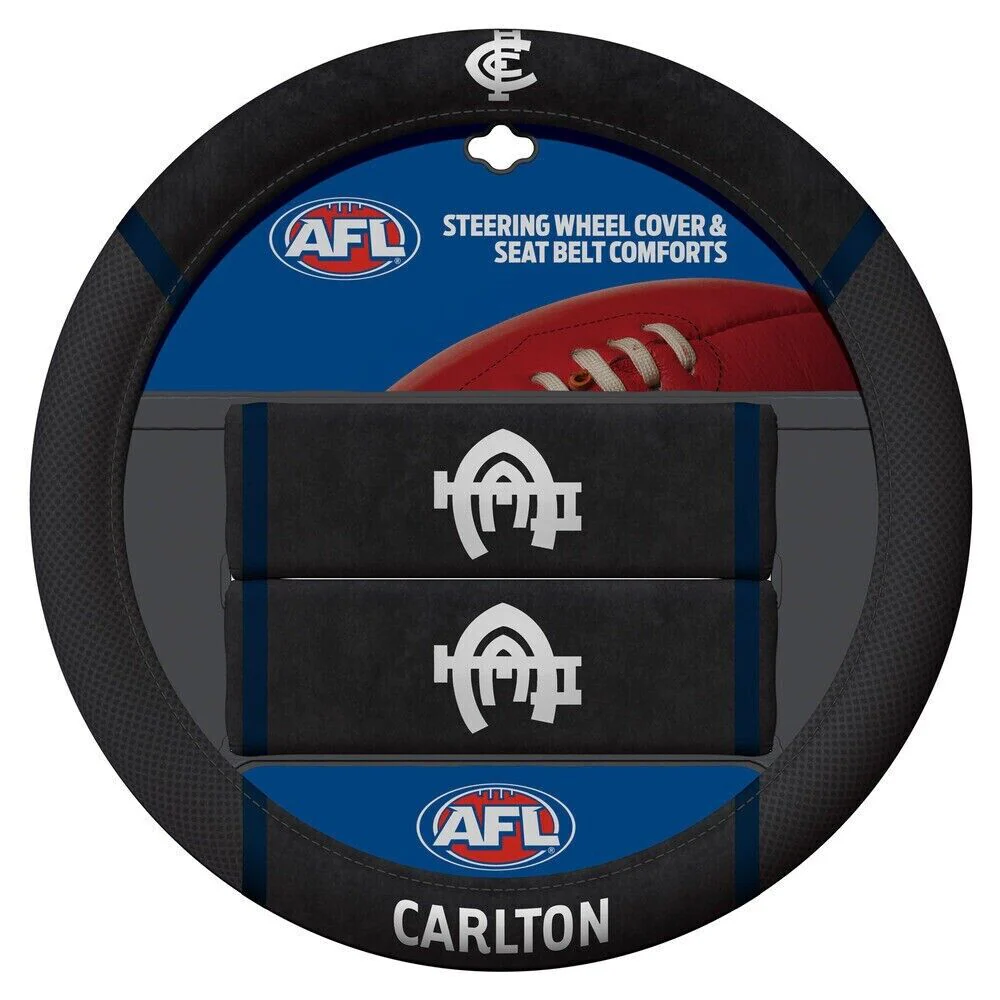 AFL Steering Wheel Cover - Seat Belt Covers - Carlton Blues - Universal Fit - Image 2