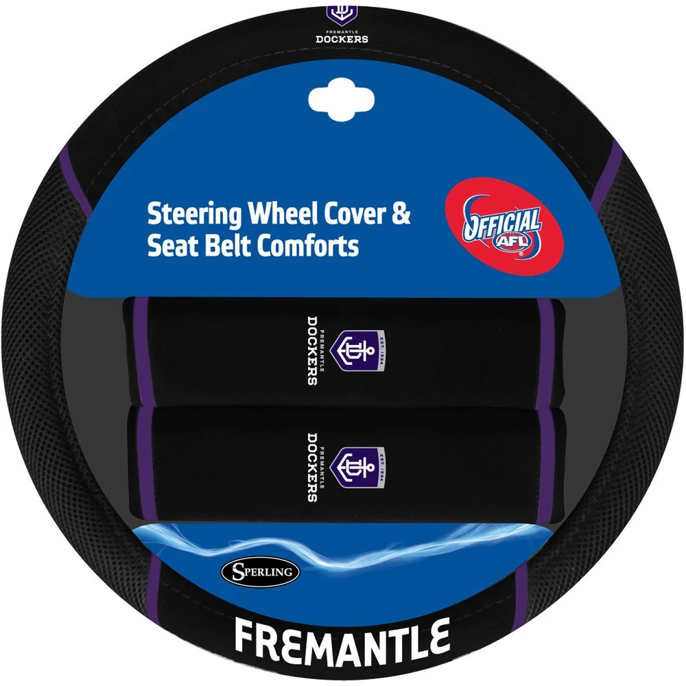 AFL Steering Wheel Cover - Seat Belt Covers  Fremantle Dockers - Universal Fit - Image 2