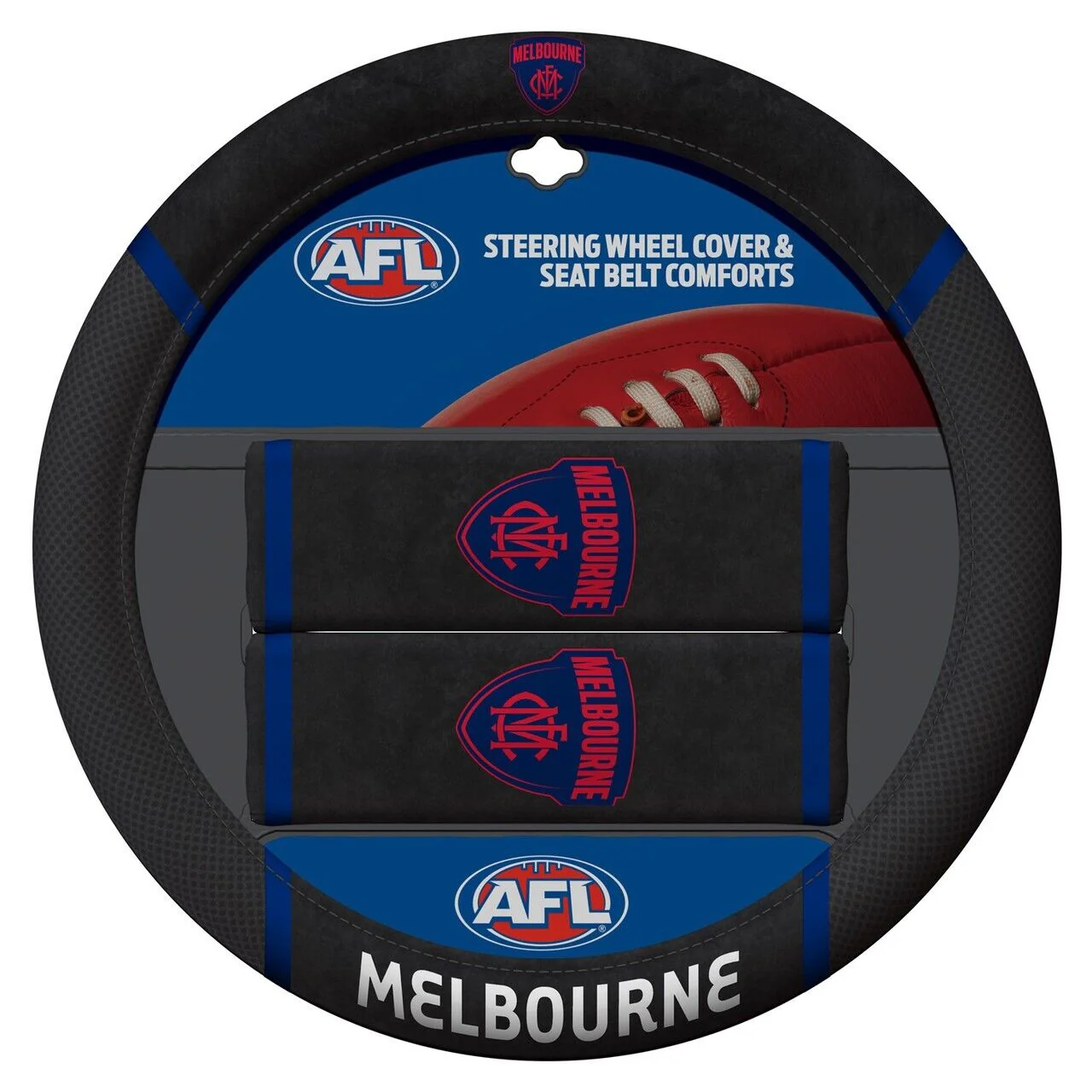 AFL Steering Wheel Cover - Seat Belt Covers - Melbourne Demons - Universal Fit - Image 2