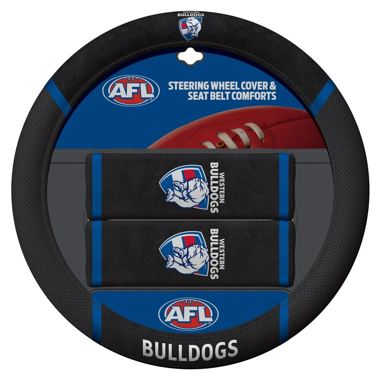 AFL Steering Wheel Cover - Seat Belt Covers - Western Bulldogs - Universal Fit
