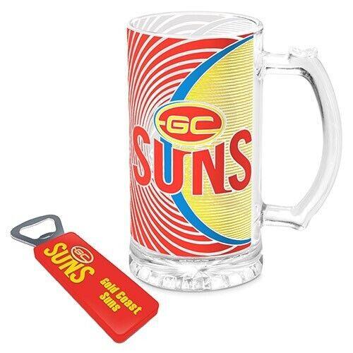 AFL Stein And Opener Set - Gold Coast Suns - Drink Cup Mug - Retail Boxed - Image 2
